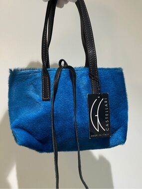RARE! Castellari Milano Vibrant Cobalt Blue Calf Hair Genuine Leather Handbag